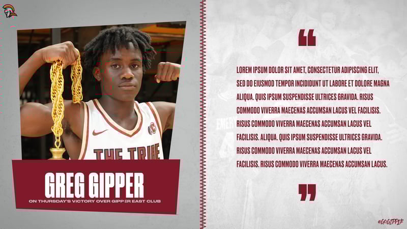 crimson basketball quote graphic showing a basketball player flexing, with graphic content communicating his quote