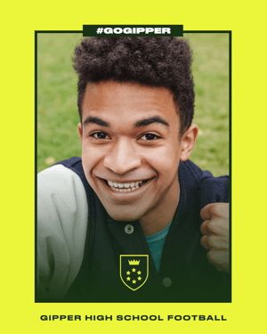 Gipper picture frame branded media template showcasing smiling teenage boy within a yellow frame
