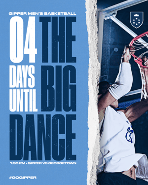 Gipper's countdown graphic showcasing "4 days until the big dance" text alongside a photo of a basketball player. 
