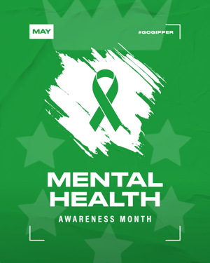 Gipper Mental Health Awareness month graphic template featuring green background, a green mental health ribbon, and mental health awareness month text