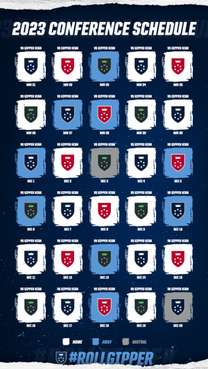Gipper 2023 conference schedule graphic showcasing 30 logos with event information in a navy, light blue, and white color scheme. 