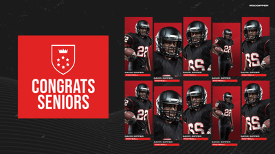 Gipper Senior Day graphic template showing text that says "Congrats Seniors" next to 10 images of football athletes