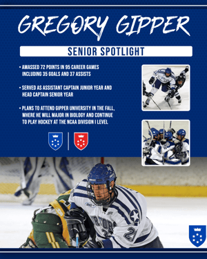 Senior spotlight graphic template from Gipper showing three hockey player photos and sample statistics