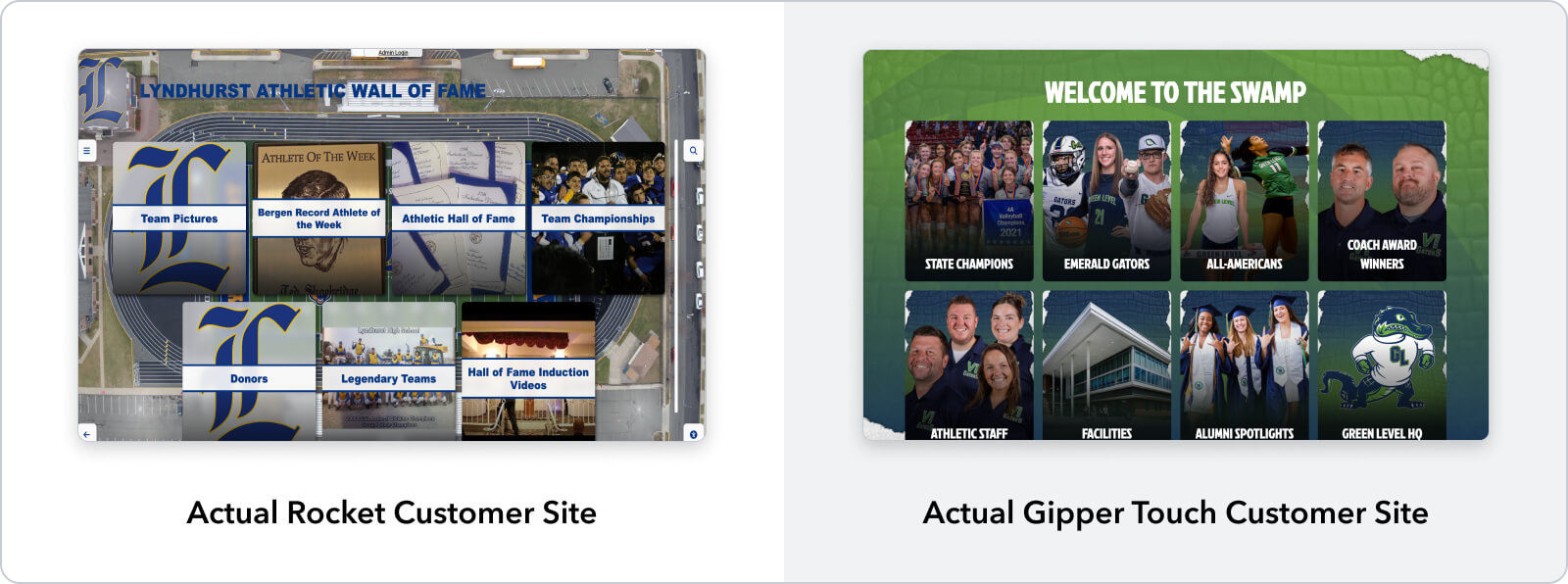 Gipper Touch vs. Rocket Alumni Solutions Digital Hall of Fame Design Quality2