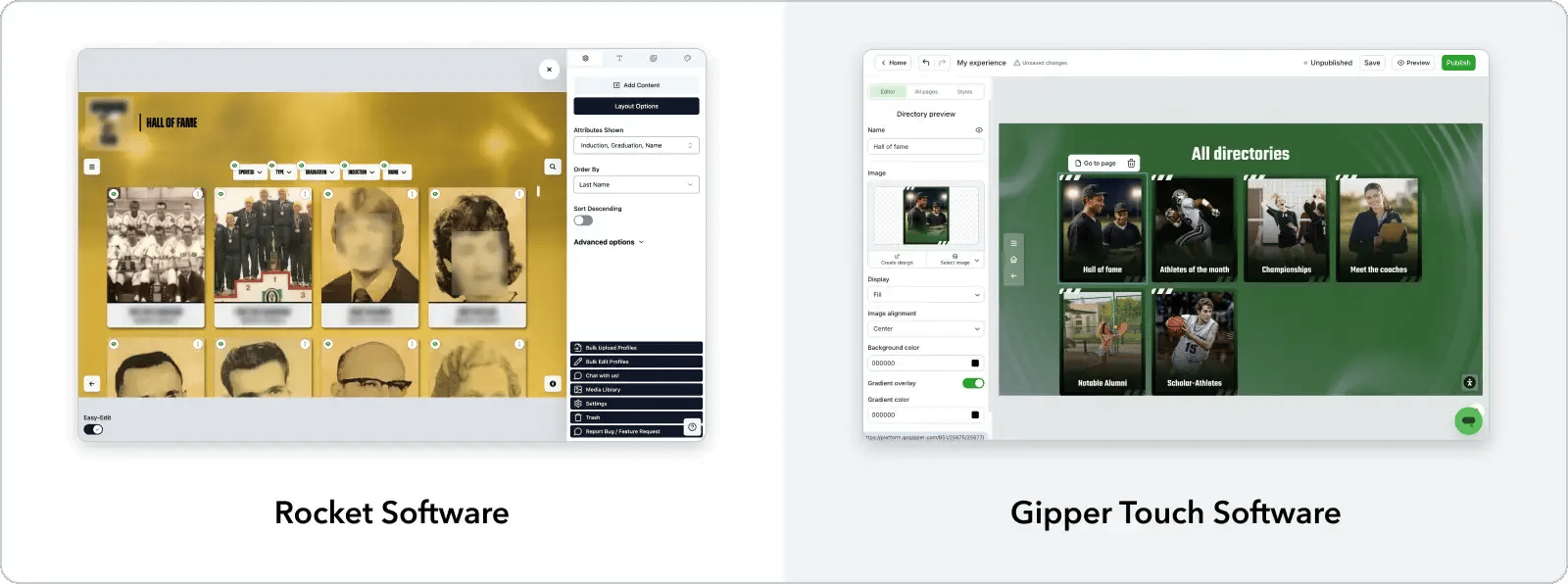 Digital hall of fame provider comparison Gipper Touch vs. Rocket