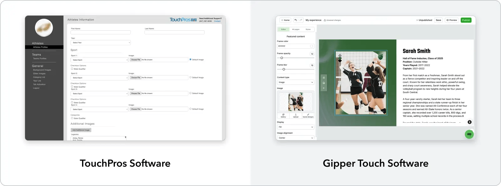 Digital hall of fame providers comparison Gipper Touch vs. TouchPros