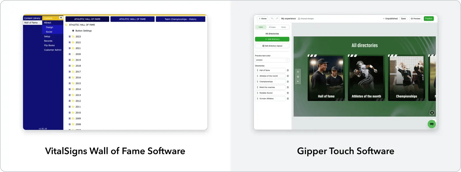 Digital hall of fame provider comparison, Gipper Touch vs. Wall of Fame