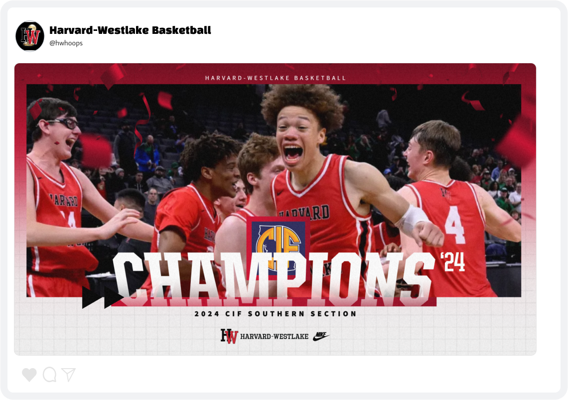 Harvard-Westlake Boys' Basketball Champions Announcement Graphic Harvard-Westlake Boys' Basketball Champions Announcement Graphic