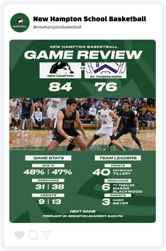 New Hampton Basketball Game Score & Stats Graphic