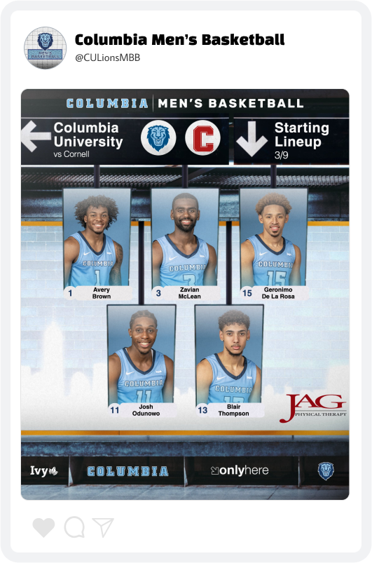 Columbia University Men’s Basketball Lineup Graphic Columbia University Men’s Basketball Lineup Graphic