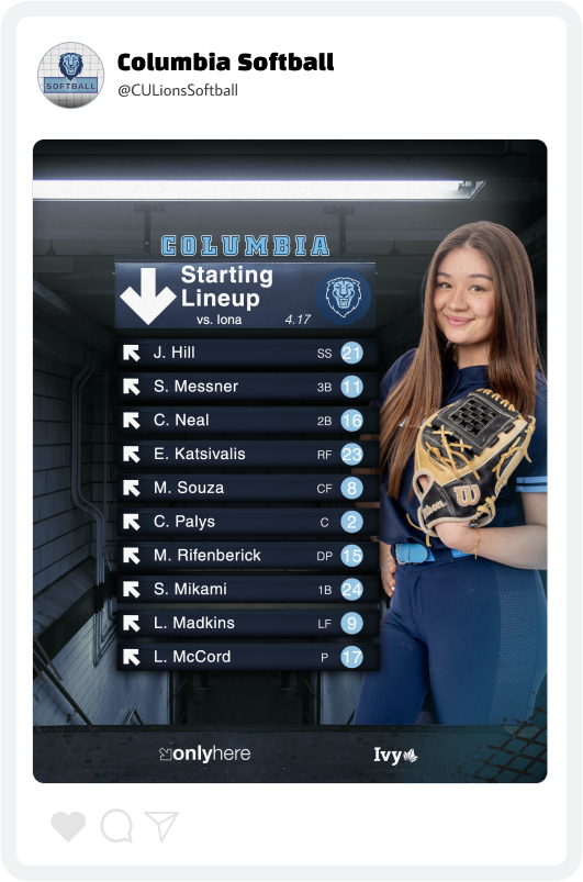Columbia Softball Starting Lineup Graphic Columbia Softball Starting Lineup Graphic