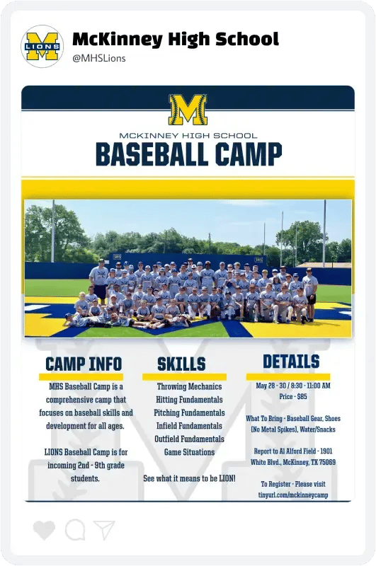 McKinney Baseball Camp Flyer McKinney Baseball Camp Flyer