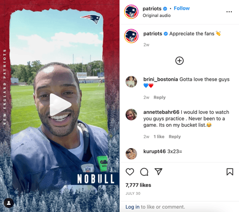 New England Patriot's Athlete-Generated Content