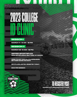 Gipper clinic graphic template outlining information about an upcoming club soccer clinic