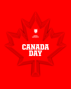 Gipper Canada Day graphic template in red with an outline of a maple leaf