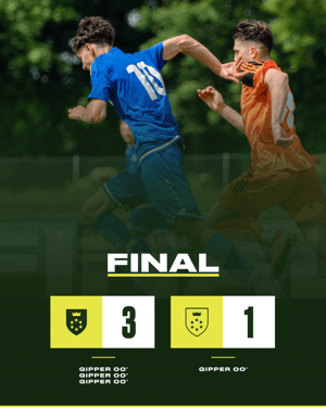 Gipper final score graphic template with picture of soccer players and a 3-1 Final scoreboard in green, yellow, and white.