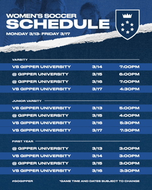 Gipper full soccer season schedule graphic template in blue and white