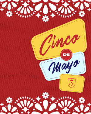 Gipper Cinco de Mayo graphic template featuring Cinco de Mayo text stickers set against a red background with white accent design