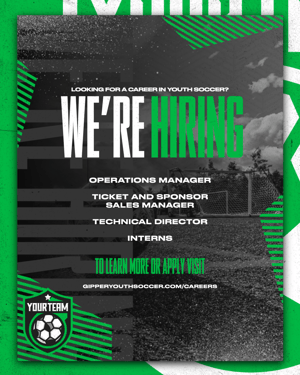 Gipper default "We're Hiring" template featuring "We're Hiring" text, and text boxes detailing the positions being hired, plus text to "learn more" 