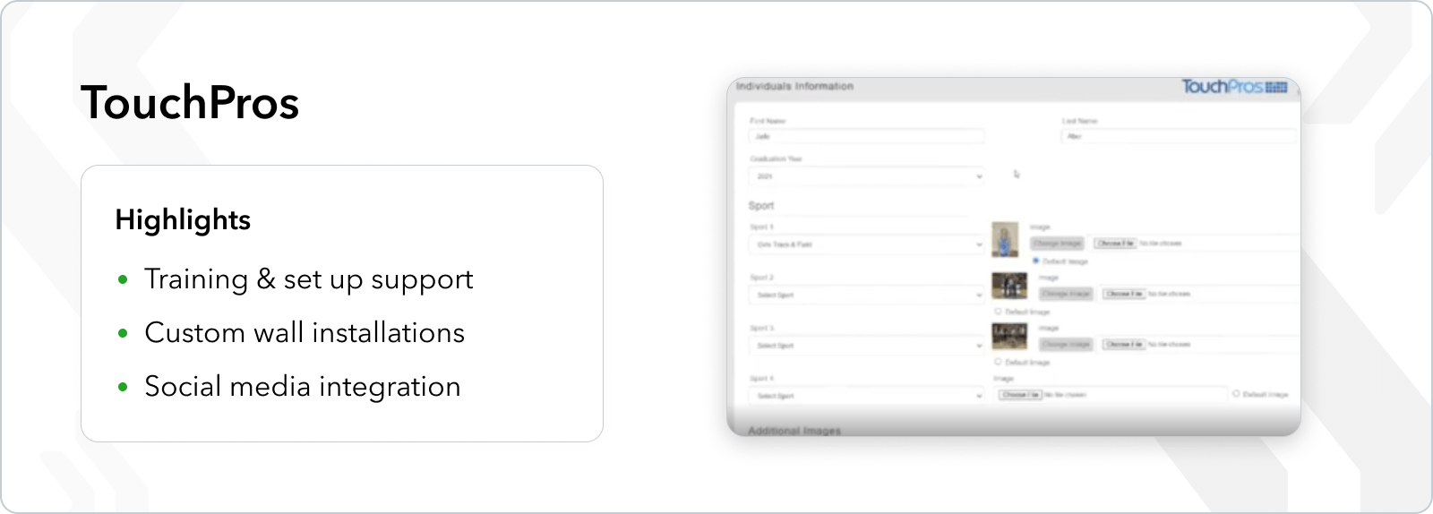 TouchPros digital hall of fame software highlights