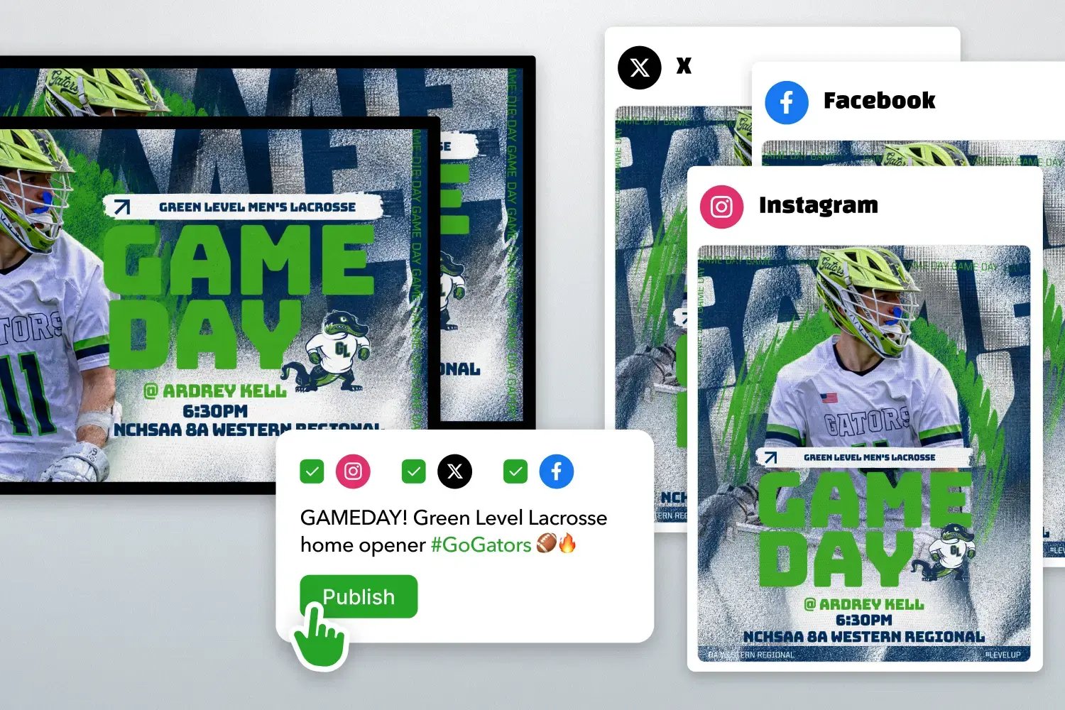 Create one post and publish to TVs and social media