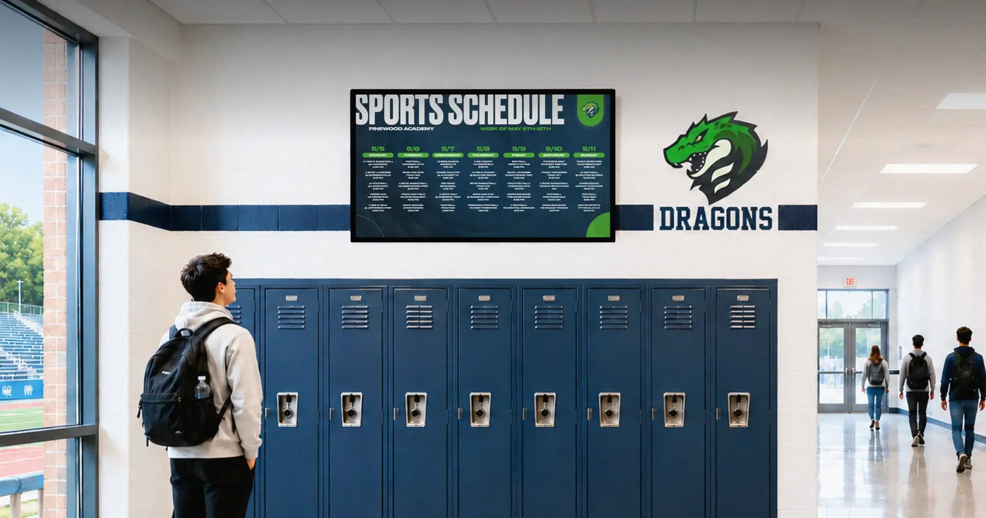 Gipper Display powering digital signage in a school hallway