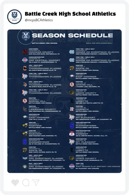 Battle Creek Season Schedule Battle Creek Season Schedule
