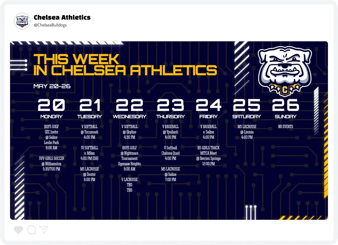 Chelsea Weekly Schedule Chelsea Weekly Schedule