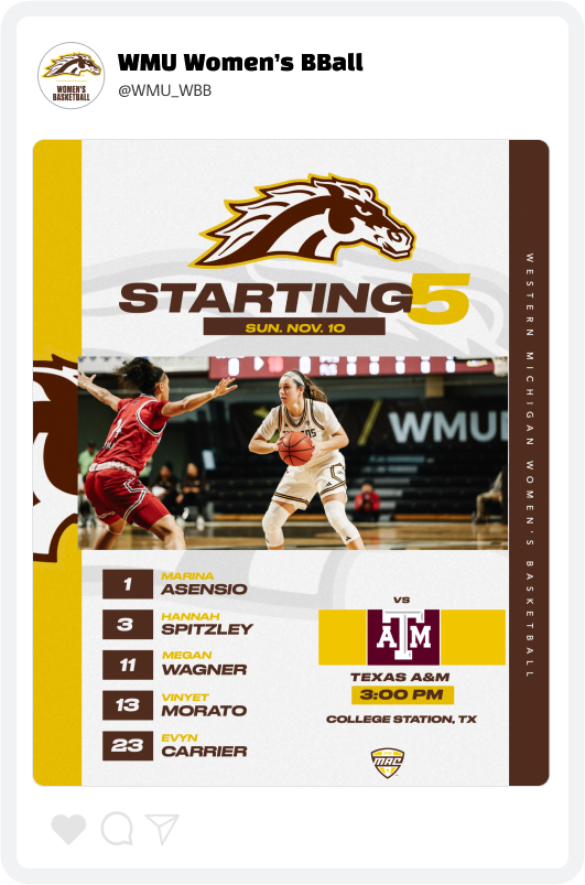 Western Michigan Women's Basketball Starting Lineup Graphic