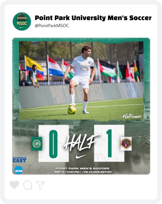 Point Park Men's Soccer Score Update Graphic Point Park Men's Soccer Score Update Graphic