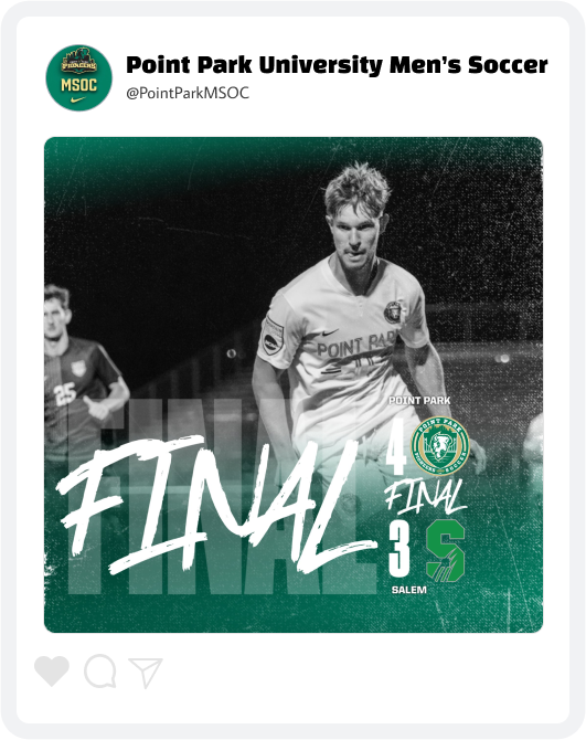 Point Park Men's Soccer Score Update Graphic Point Park Men's Soccer Score Update Graphic