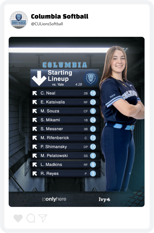Columbia Softball Starting Lineup Graphic Columbia Softball Starting Lineup Graphic